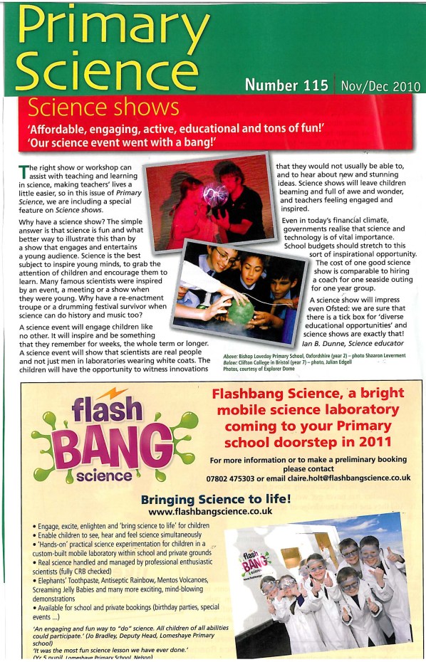 Scan of feature article in Primary Science magazine, Nov/Dec 2010.